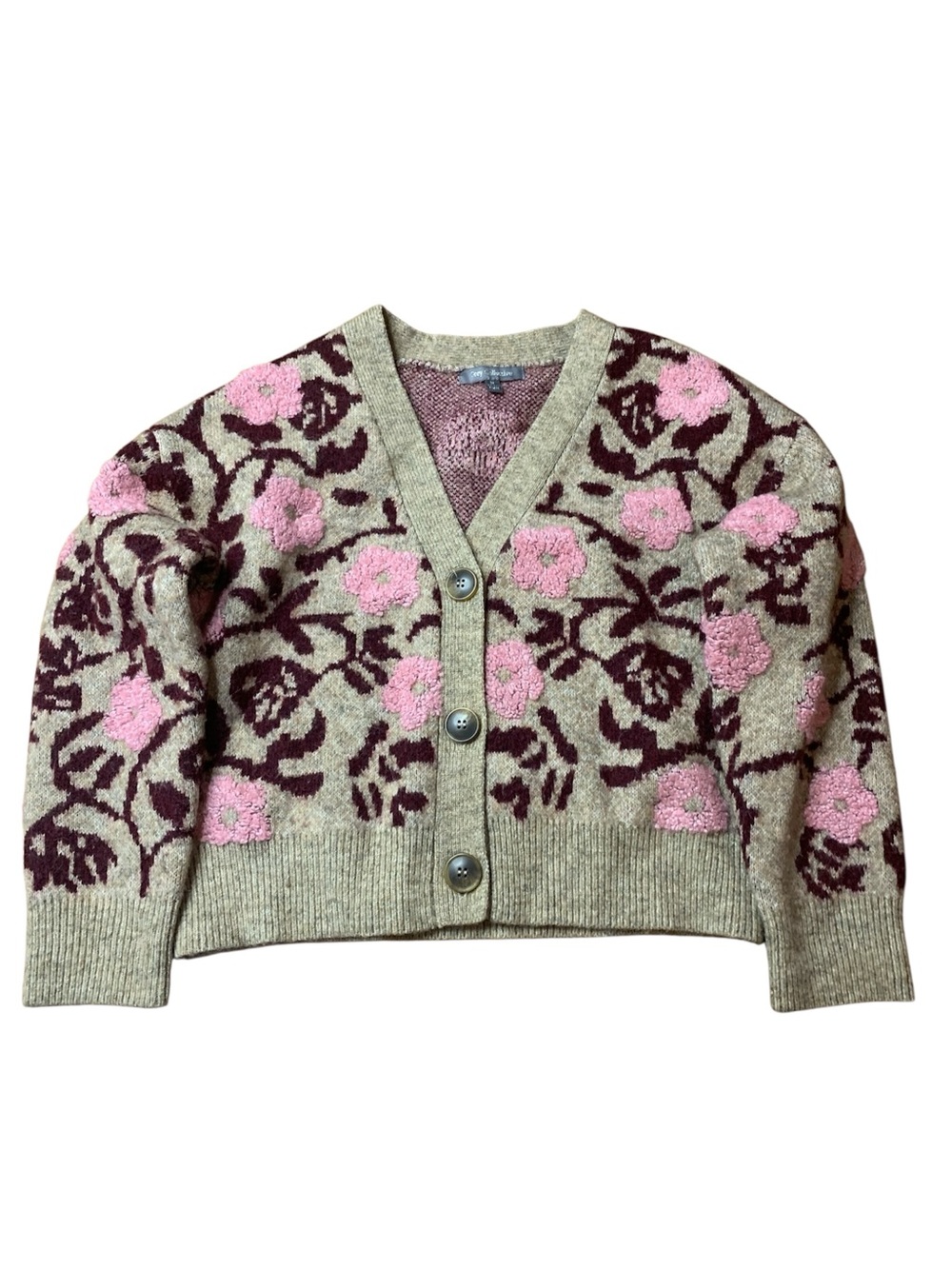 Grey Collective Floral Button-Up Cardigan Taupe Pink Burgundy Size Medium